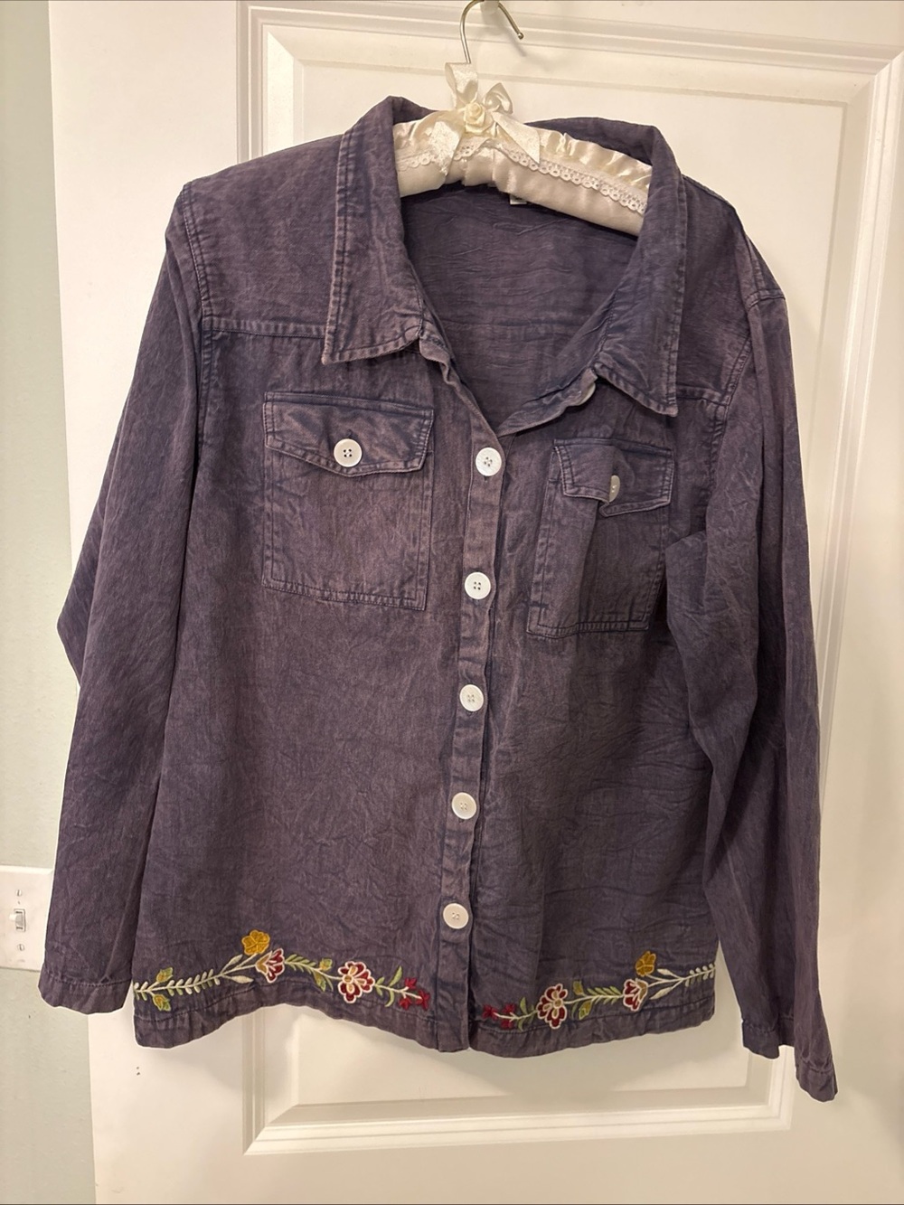 Earthbound-LARGE- Moon Phase/Floral Embroidered Blue Cotton Jacket-Boho